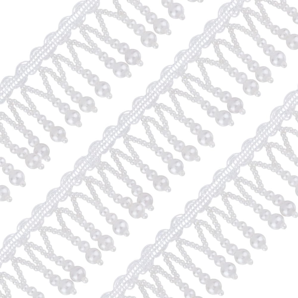 3 meter parelkralen kwastje kanten lint, applicatie parel franje polyester linten kwastje trim applicatie franje met hangende kralen voor naaien bruiloft bruidsjurk decor, wit