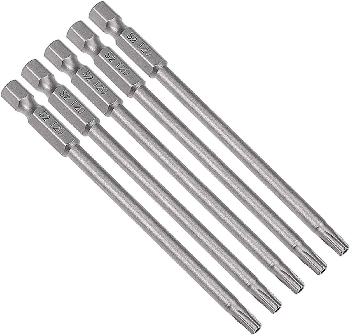 sourcing map 5 stuks 1/4" zeskantige schacht T20 magnetische torx-schroevendraaierbits 100 mm lengte de