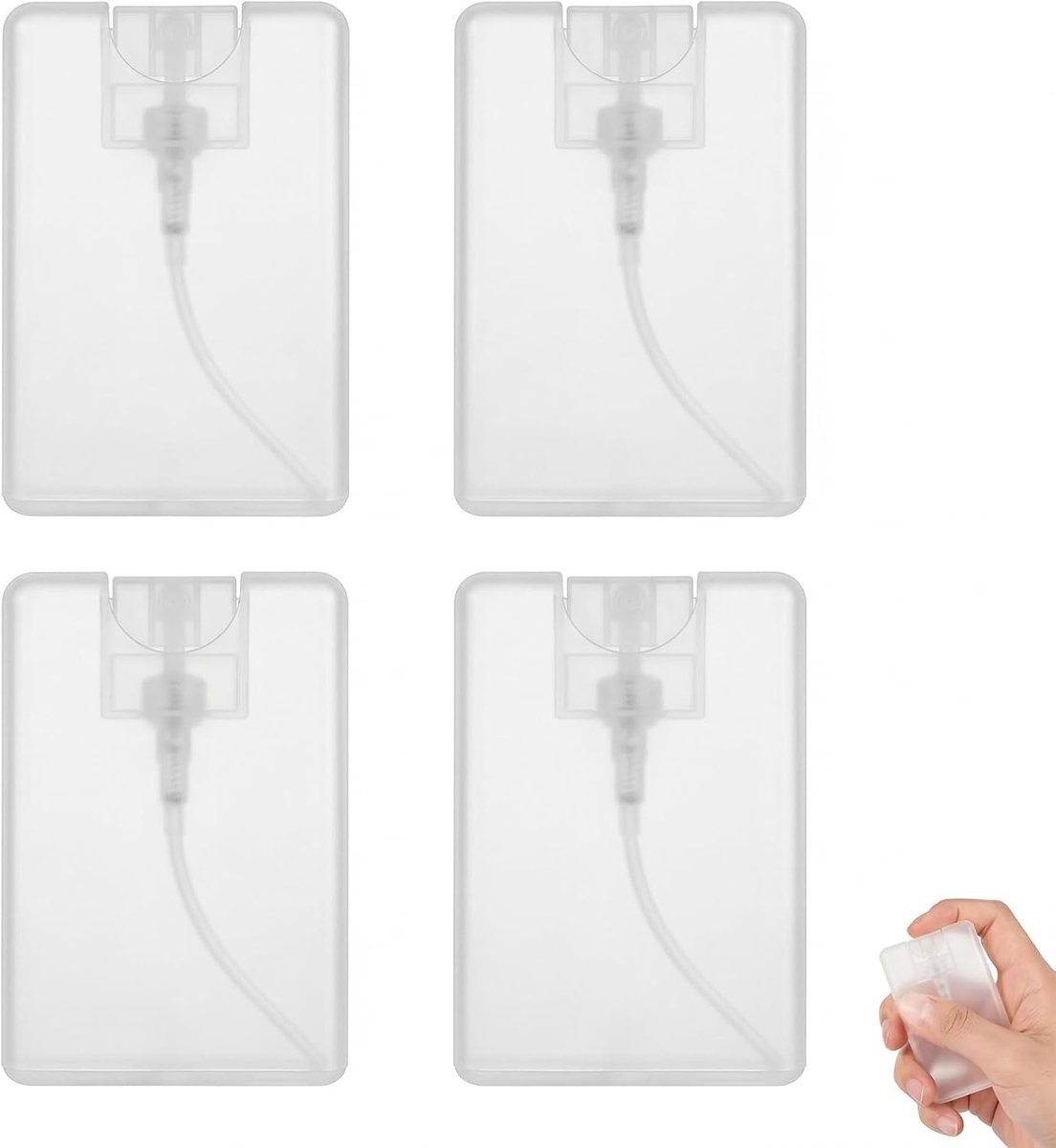 Set van 4 spuitflesjes van 20 ml in kaartformaat, transparante parfumverstuiver leeg, platte zakverstuiver van PP, navulbare reisflessen voor ontsmettingsmiddelen en vloeistoffen
