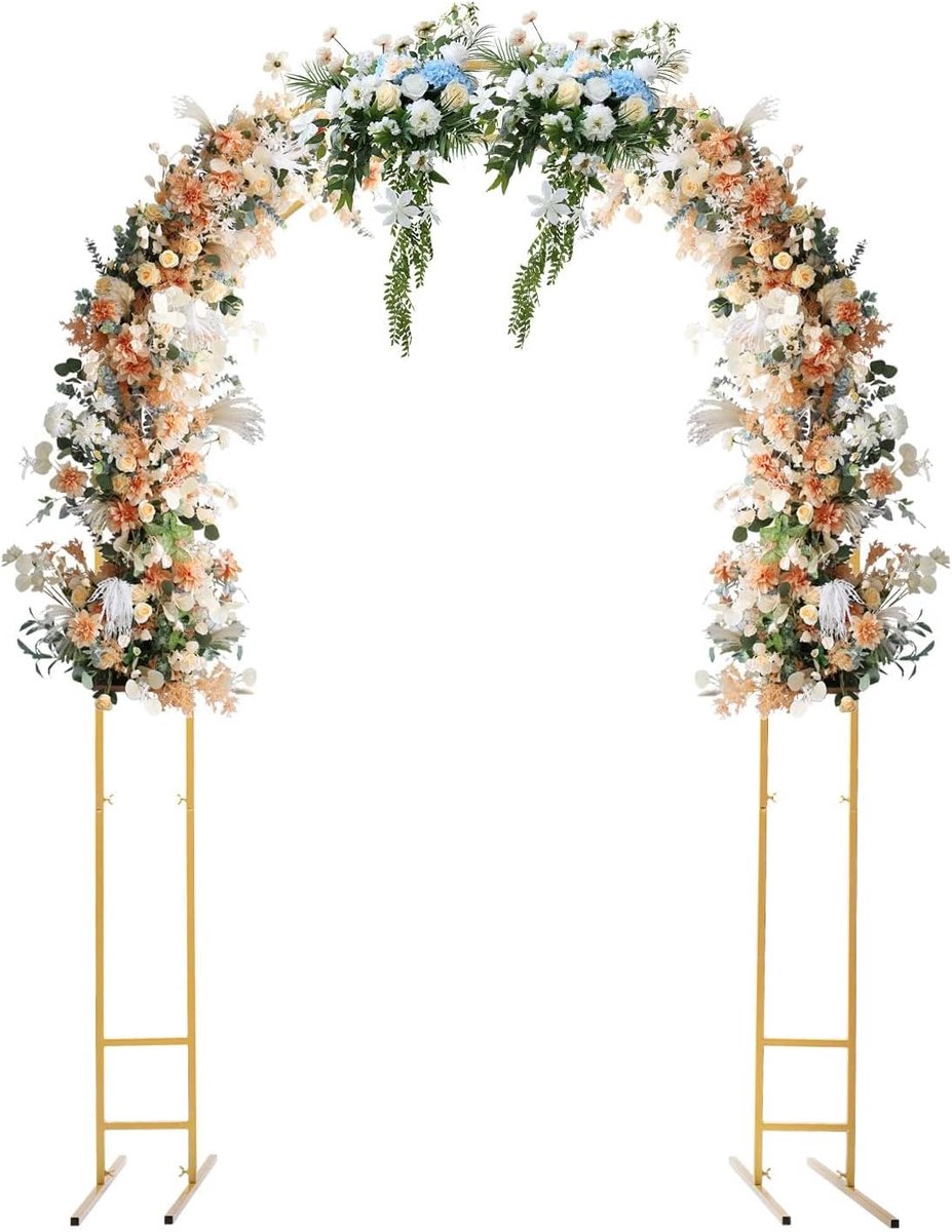 Ballonboog van metaal, bruiloftsboog, dubbele buis, goud, 220 cm, rozenboog, gebogen boog, decoratieve lijst, doe-het-zelf metalen ballon, boog, slinger, bloemen, decoratie, trouwboog voor bruiloft,
