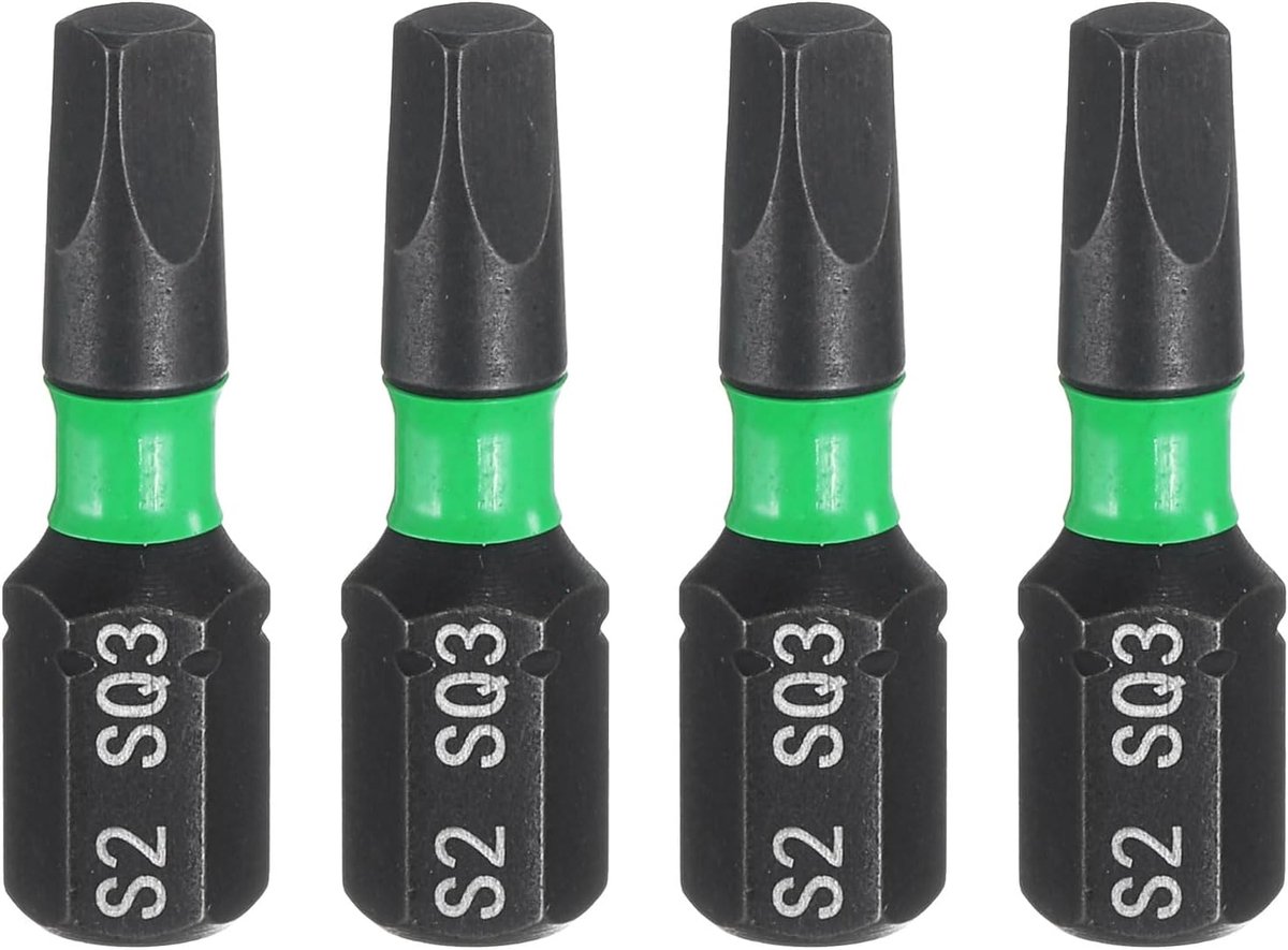 4 x vierkante schroevendraaierbits SQ3 1/4 inch zeskant 25 mm (1 inch) lengte magnetisch 4 punten kop zeskantige bits staal S2 industriële schroevendraaier elektrische kwaliteit boor