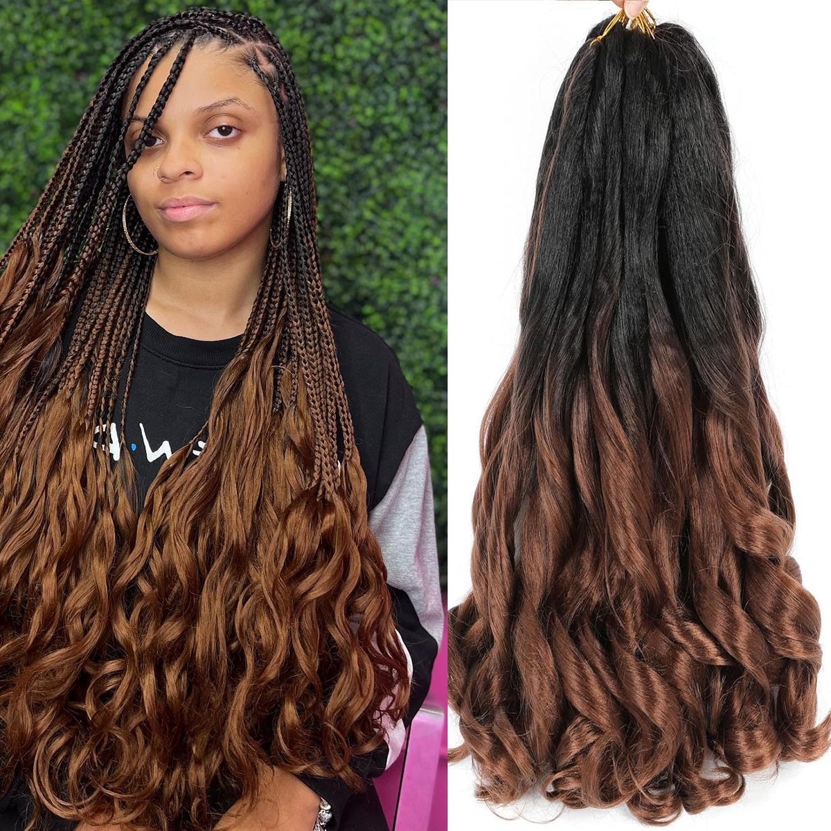 Krulbraid haar, 8 Pakketten Voorgerekte Losse Golvende Bouncybraid, Krullend Synthetisch Haar Extensies (1B/30#, 24Inch)