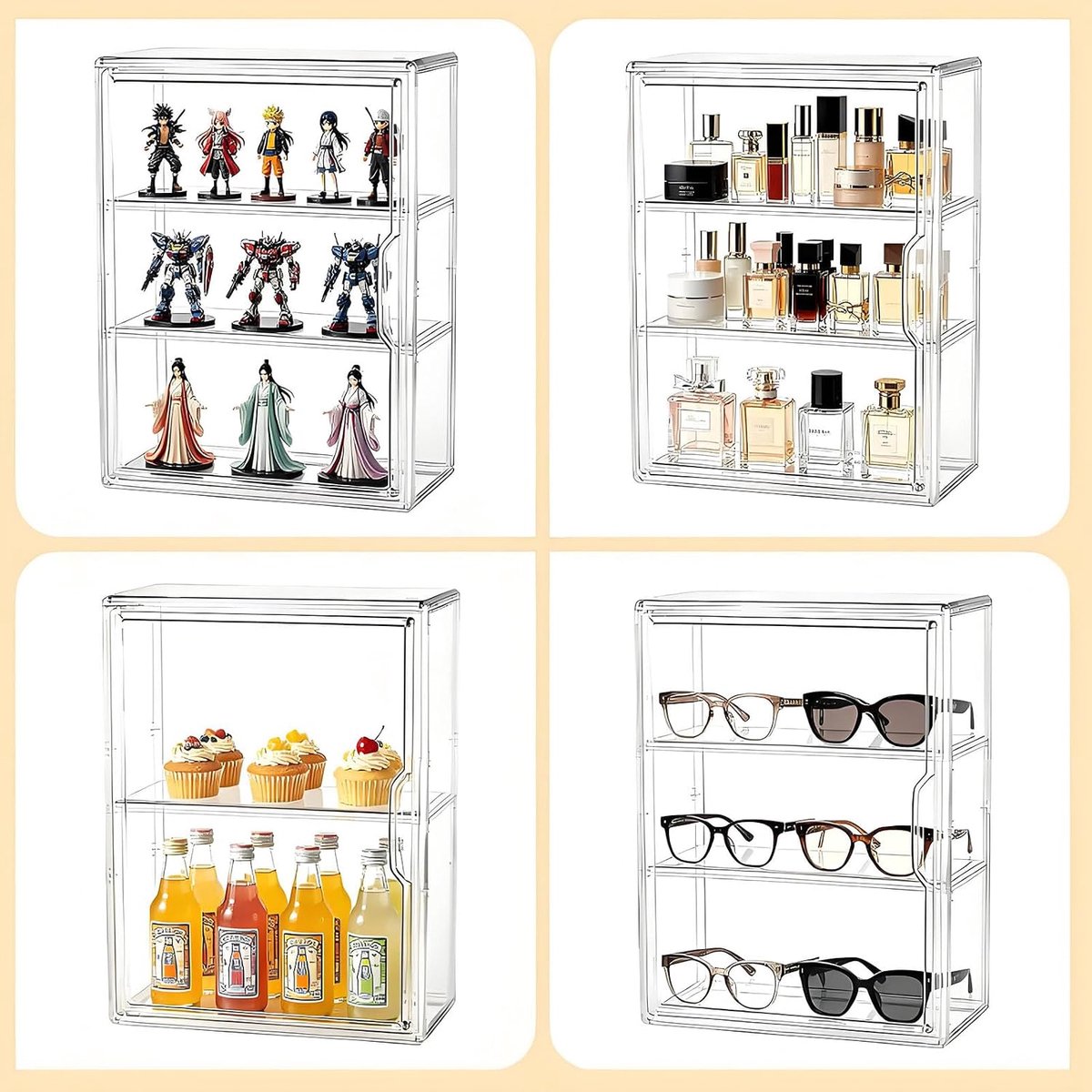 Vitrine 3-Laags, Transparante Kast met Magnetische Deur (36x14x27 cm) | Stofdichte Organizer voor Actiefiguren, Funko Pop, Miniaturen en Sieraden