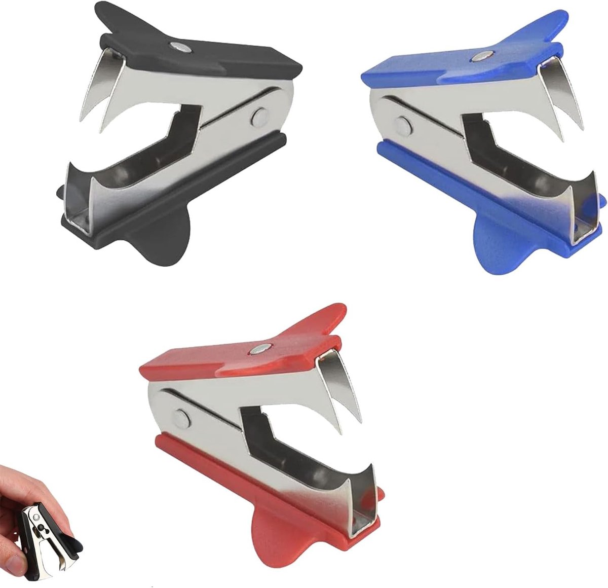 kleine nietjesverwijderaar, ergonomische vorm, metaal, nietjes voor dagelijks gebruik op kantoor en thuis, willekeurige kleur, 3 stuks