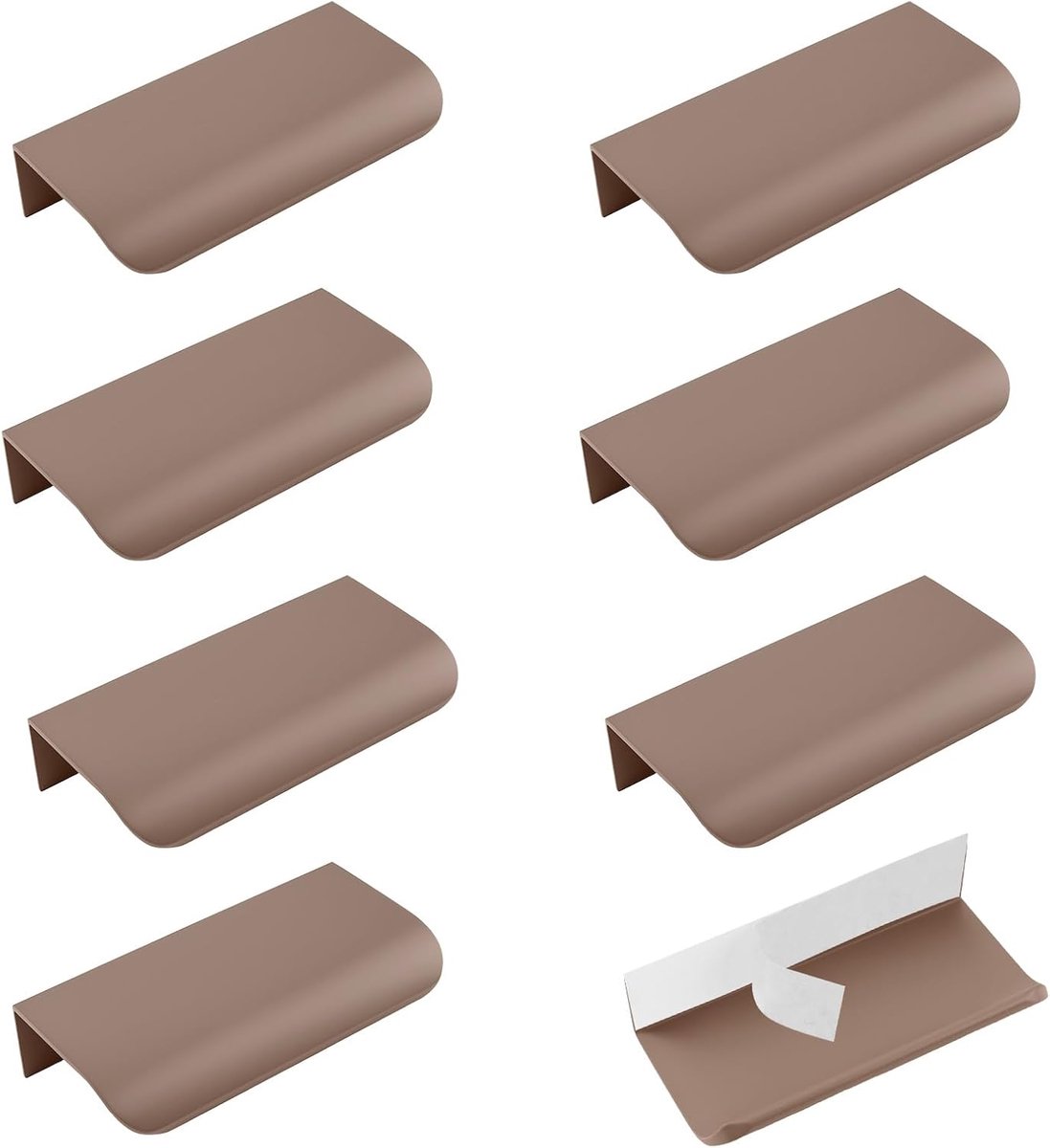 8-pack Vingerrand Trek, Zelfklevende Onmiddellijke Onzichtbare Ladetrekkers Verborgen Aluminium Platte Verborgen Handgrepen voor Kledingkast, 80mm/Bruin