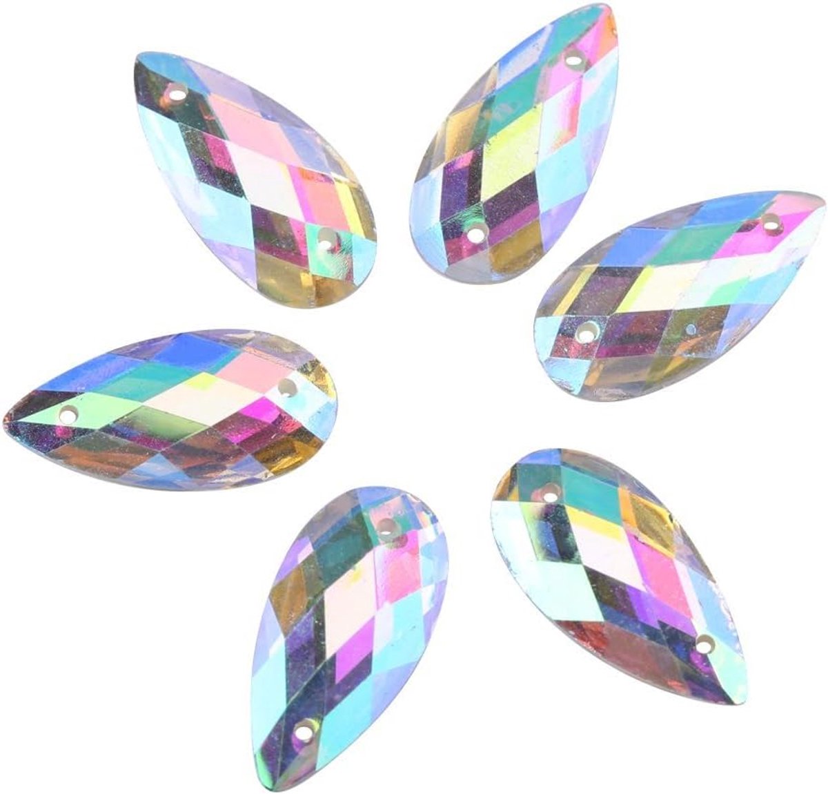 200 Stks/pak Acrylhars Plaksteen Naai Knoppen Traanvormige Kristallen Bevindingen met 2 Gaten voor DIY Ambachten Decoratie (9 * 18mm-AB Kleur)