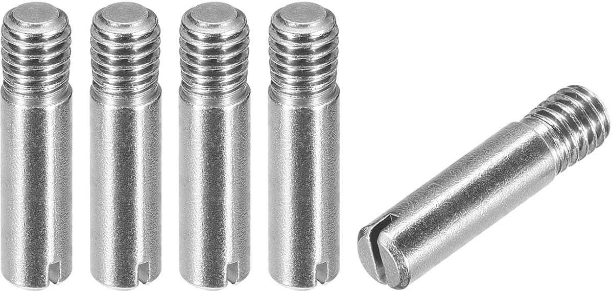Sourcing map 5 stuks M6 x 25 mm cilindrische pin met sleuf van 304 roestvrij staal, buitendraad, voor het positioneren van meubels en kasten