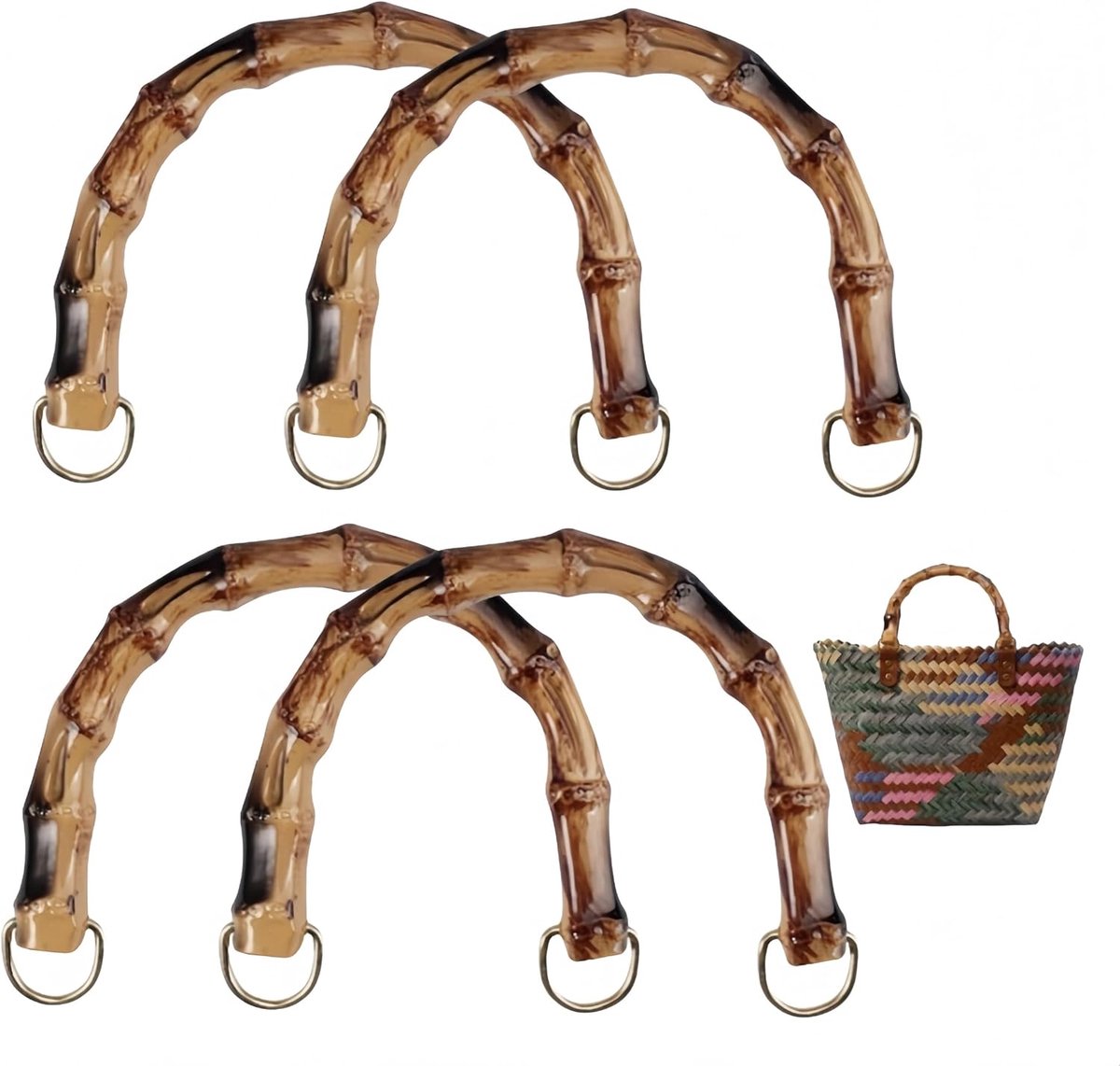 Draaggrepen voor tassen, 4 stuks handtassengrepen van bamboe, bamboe-achtig handtassenhendel vervanging, tasgreep accessoires, Geschikt voor geweven tassen, handgemaakte tassen en meer