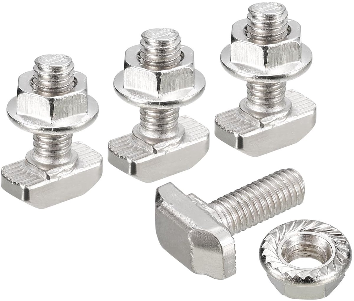 T-schroeven in M6 x 16 mm en flensmoer M6, 30 sets glijbouten met T-vormige pen met hamerkop voor aluminium profiel uit de serie 30