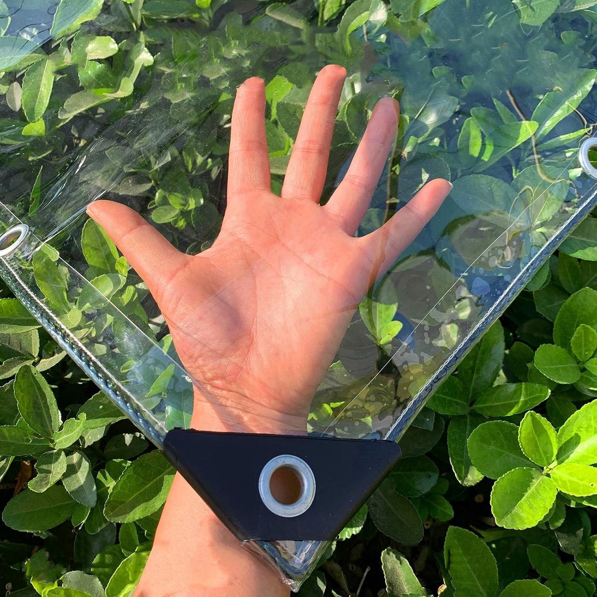Dekzeil met ringen, waterdicht, transparant, 0,3 mm, pvc, voor binnenplaats, tuinhuis, terras, windbescherming, gebruik buiten, 420 g/m², afmetingen: 2,4 x 2 m)