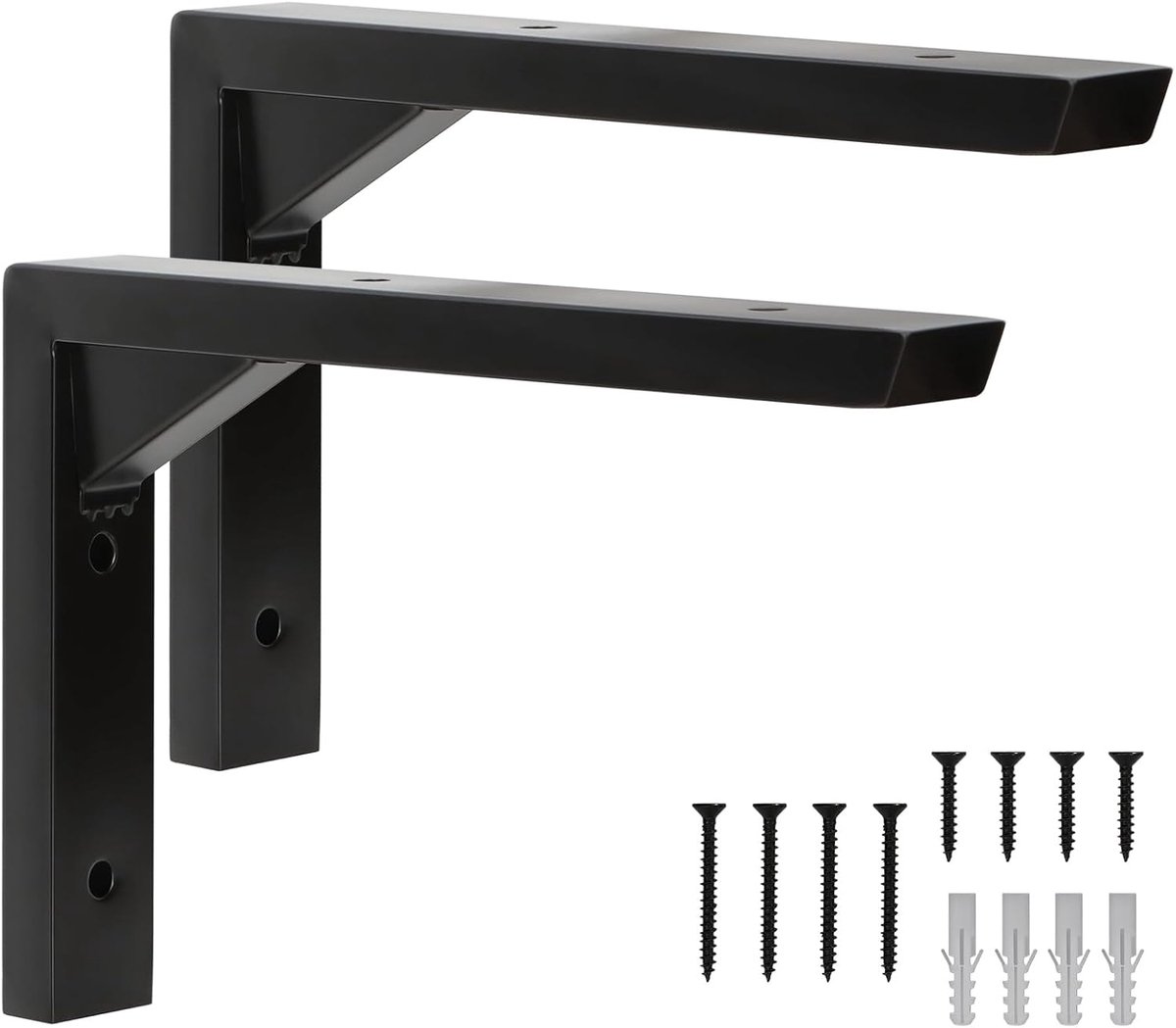 Zwarte Planksteunen 15,5cm - RVS L-vormige Beugels - Triangulaire Versteviging - Sterke Ondersteuning - SnelShoppen
