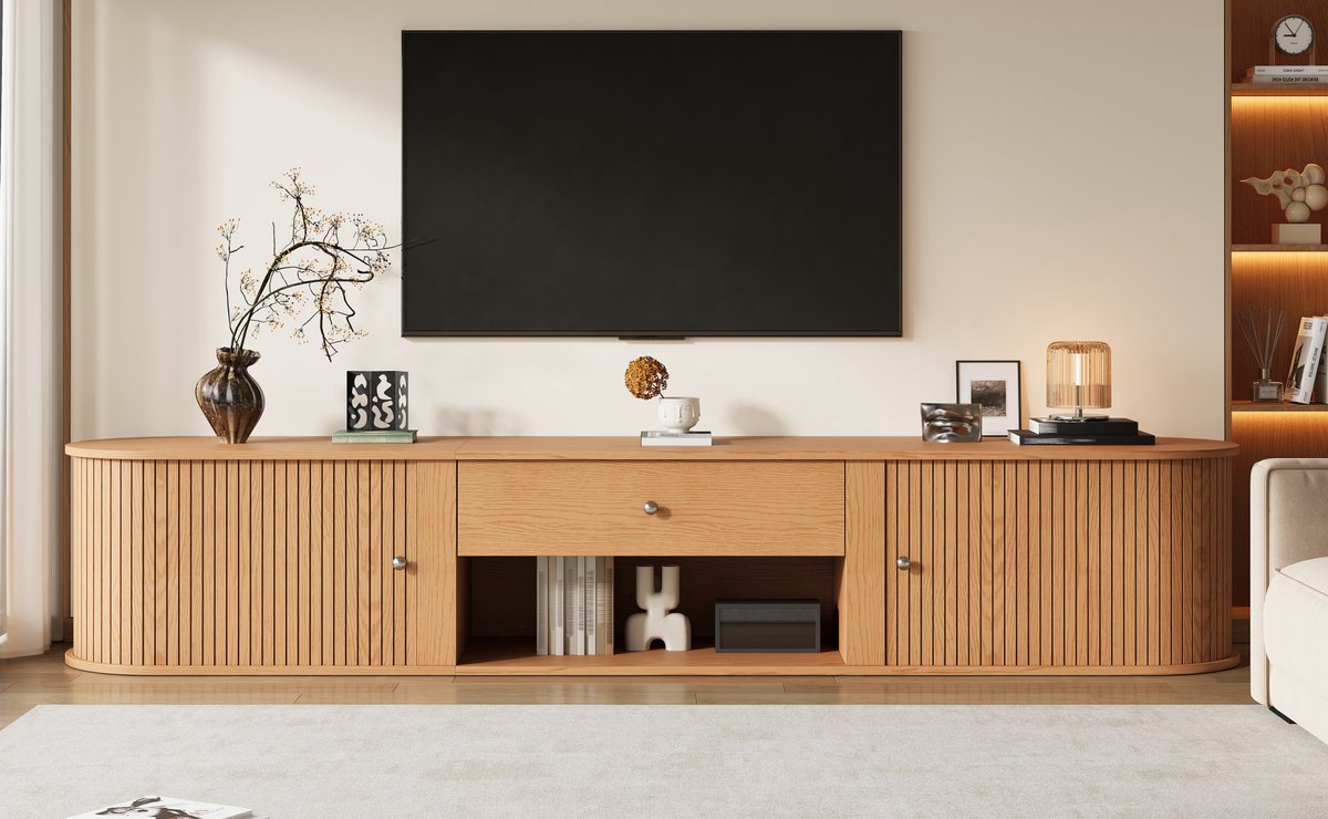 STILVORA Tv-Meubel - Retro Kast Met 2 Roldeuren En 1 Lade - Voor Woonkamer En Eethoek - Houtkleurig Spaanplaat - 180x40x40 Cm
