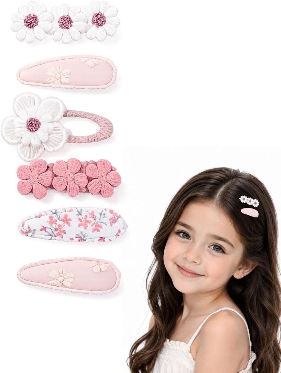 Haarspelden meisjes - 5 verschillende bloemen - roze madeliefjes - kleurrijke haaraccessoires voor dagelijks gebruik - SnelShoppen
