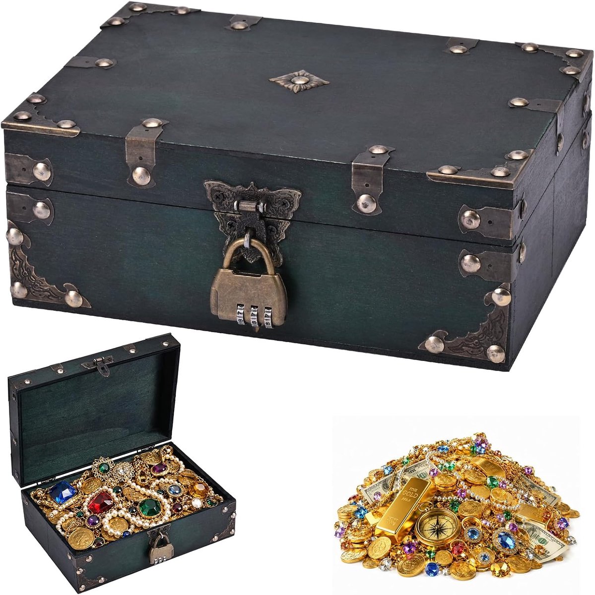 Houten Schatkist 24x17x9.5cm - Vintage - Met Slot - Perfect voor Piratenfeestjes - SnelShoppen