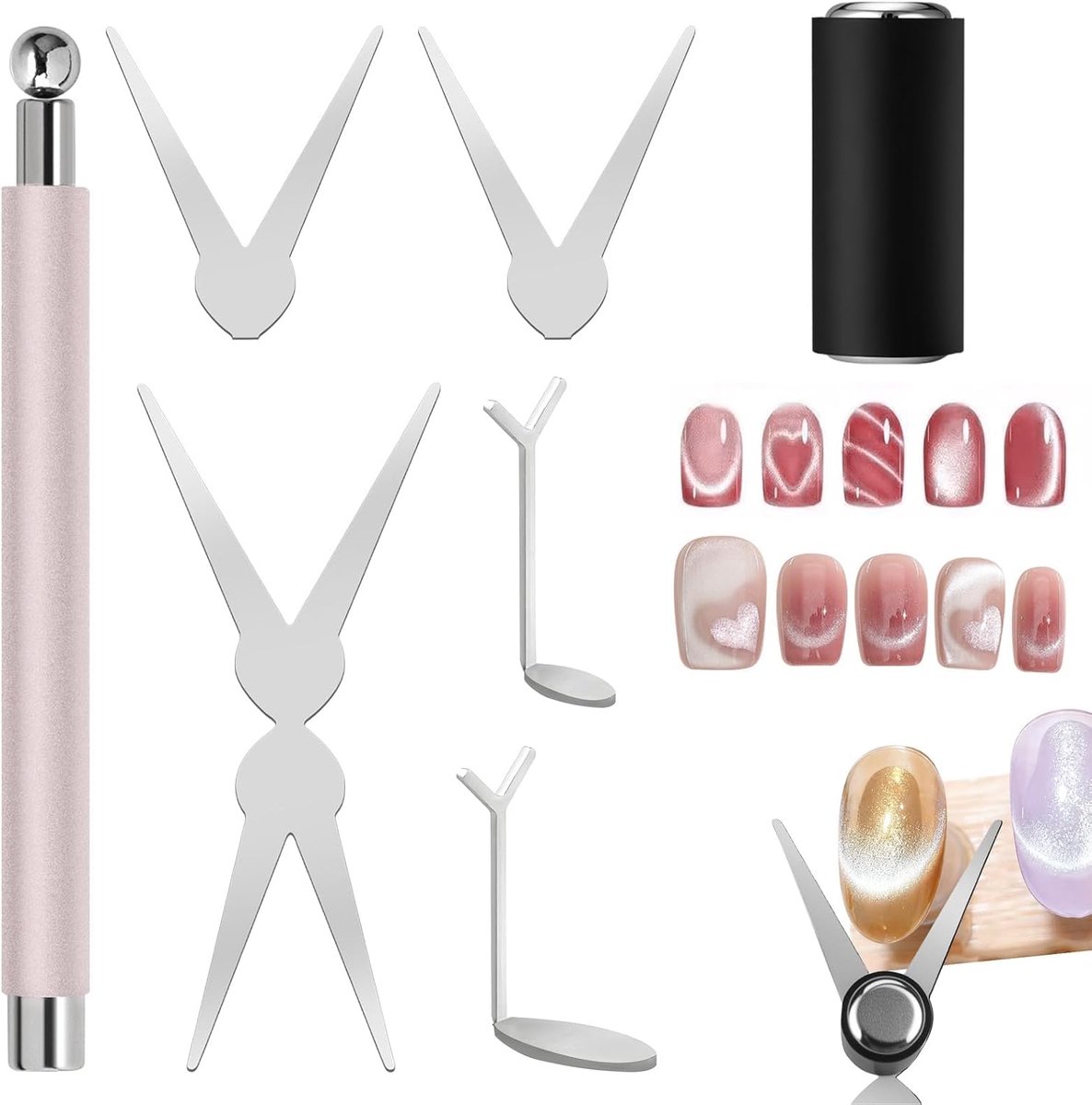 Nail art set - 8-delige Franse cat eye magneten - 3-in-1 set met schaar en cilindrische magneten - SnelShoppen