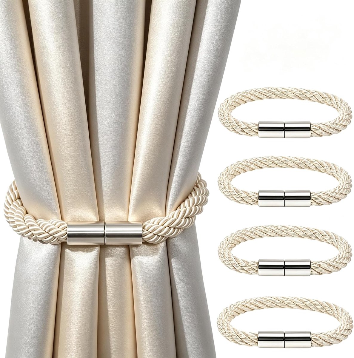 magnetische gordijnhouders 4 stuks - beige kunststof - magneetsluiting - ideale decoratie voor thuis - SnelShoppen