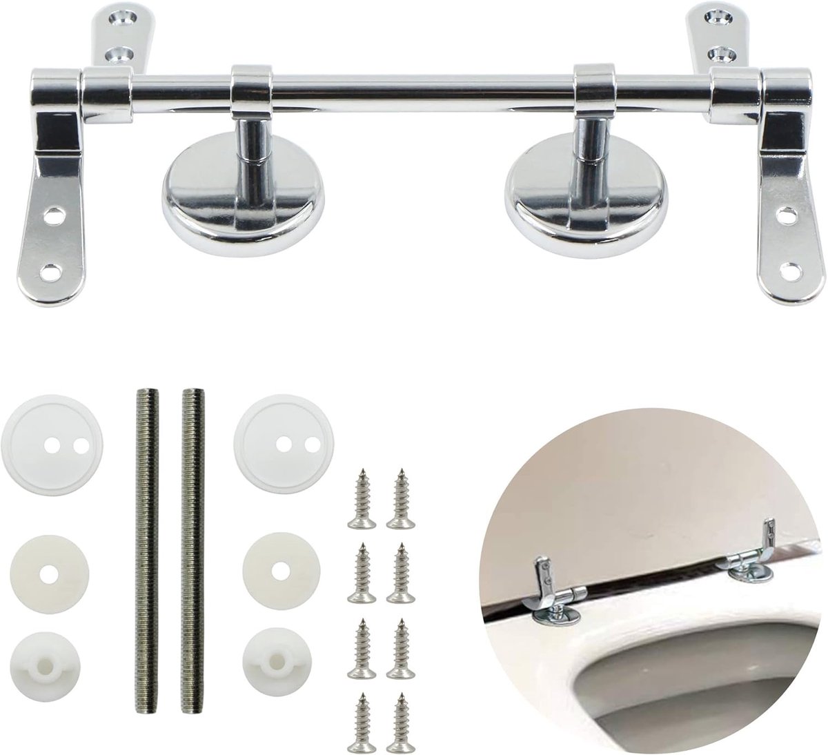 Toiletzitting Hinge 18.5 cm - RVS bevestiging - Geschikt voor de meeste stijlen - Duurzaam en sterk - SnelShoppen