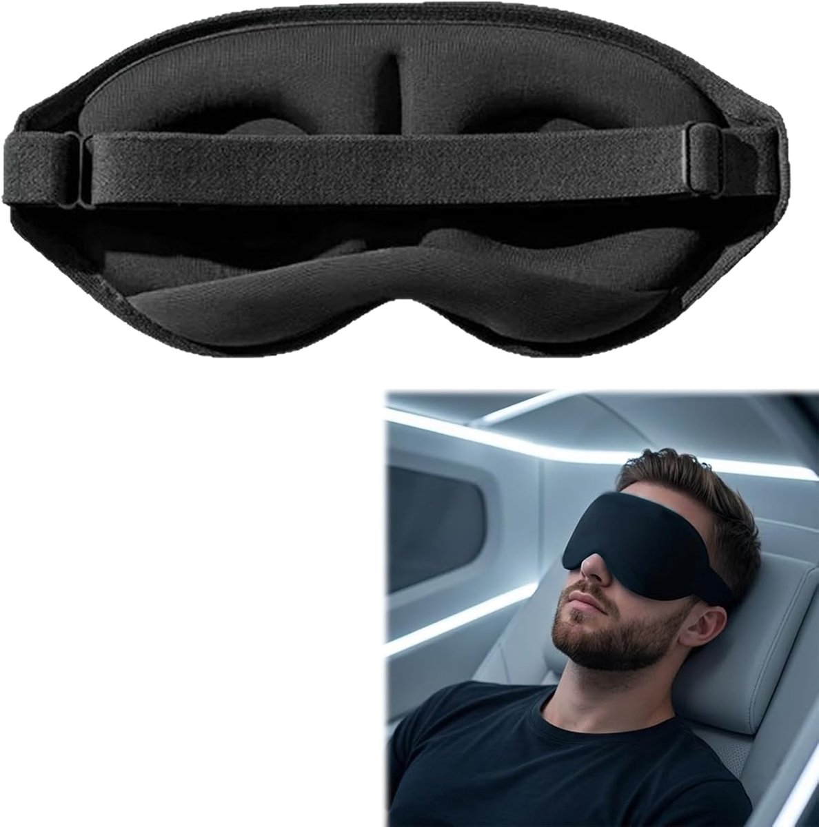 3D-slaapmasker 100% lichtblokkade - ergonomisch traagschuim - zwart - ideaal voor diepe slaap en reizen - SnelShoppen