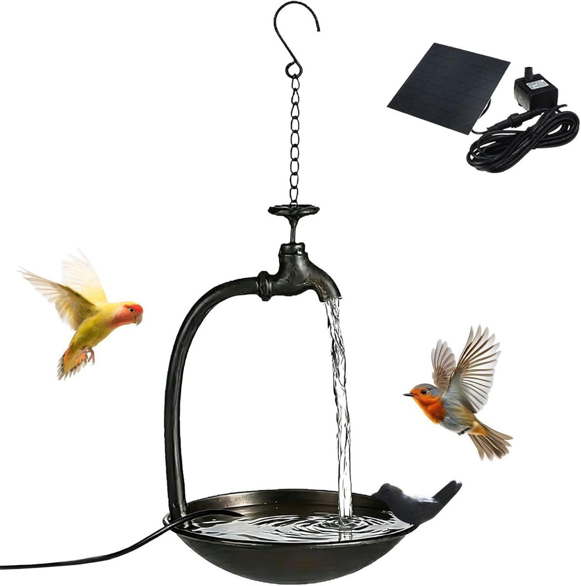 Vogelbad Zonne-energie - Vogelbad Tuin - Vogels Voeren - Stromend Water - 18x46 cm - Metaal