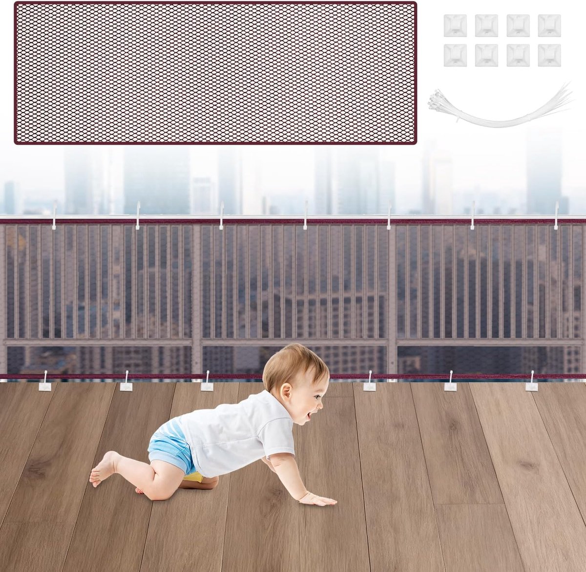 Kindveiligheidsnet 300 x 90 cm - Bruin - Voor trappen en balkons - Bescherming voor kinderen en huisdieren - SnelShoppen