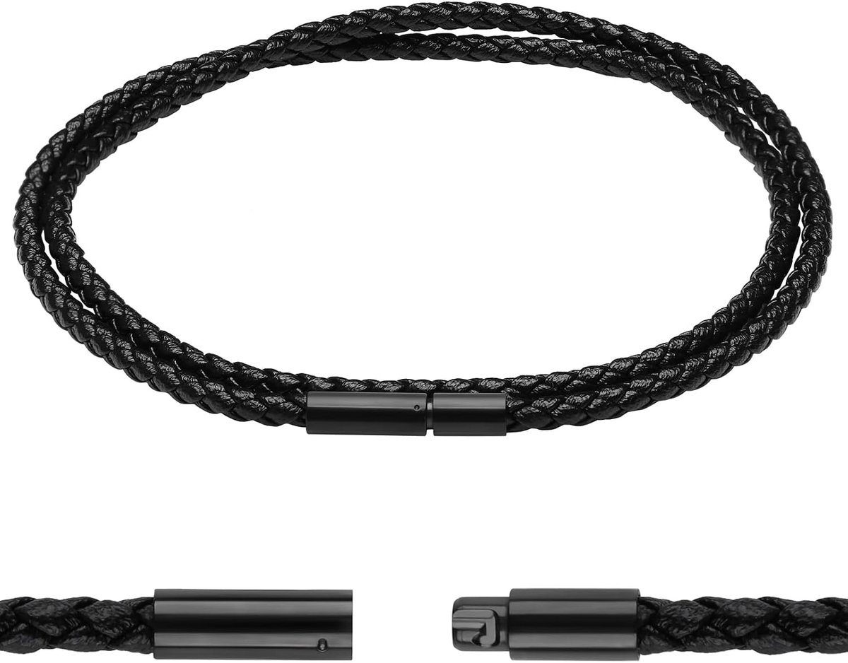 Heren leren ketting - echte leren gevlochten - met roestvrijstalen sluiting - stijlvol accessoire - SnelShoppen