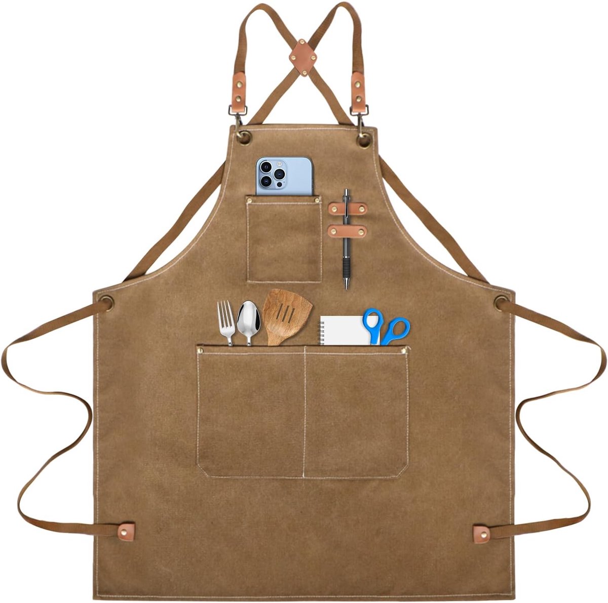 Barbecue Schort voor Mannen - Waterdicht Schort - Canvas & Denim - Handig met 3 Zakjes - Perfect voor Koken - SnelShoppen