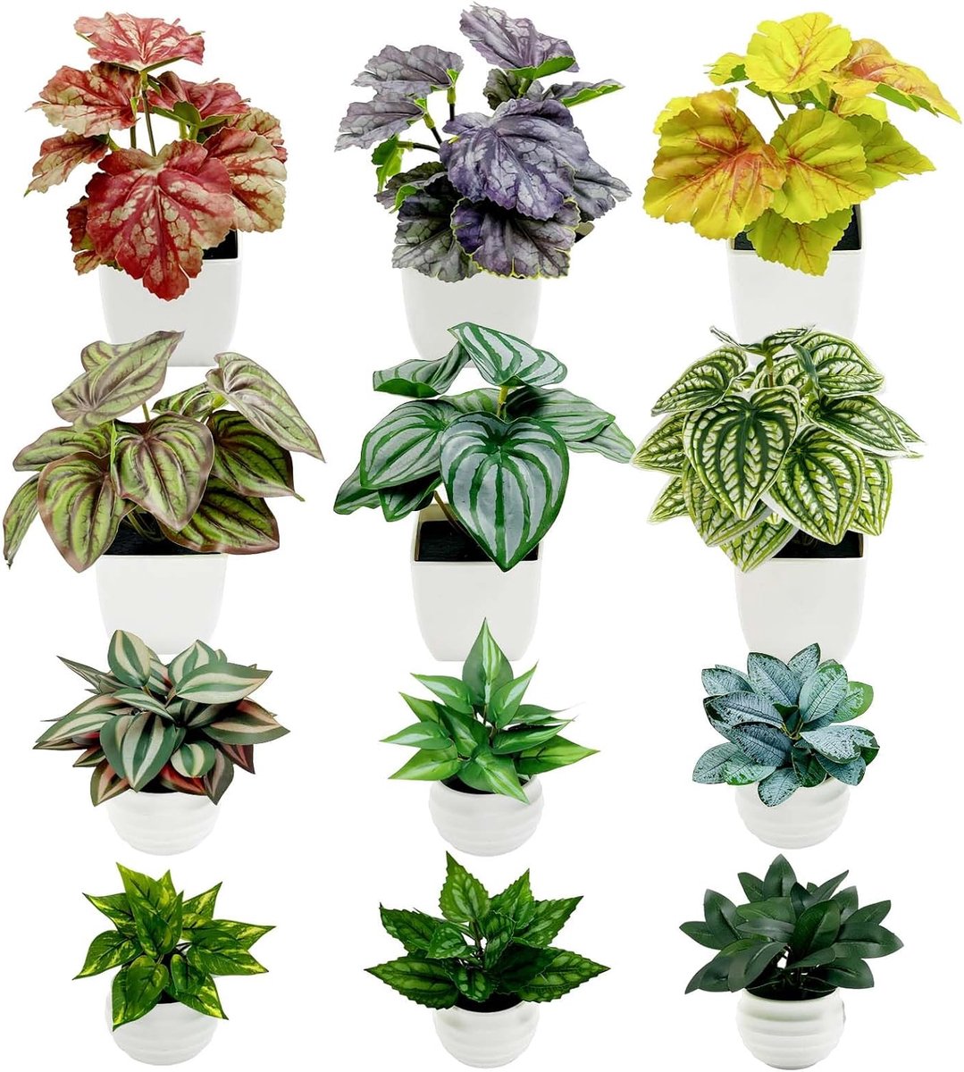SnelShoppen - 12 Stuks Kunstplanten Groen in Pot - Kunstplant Set voor Huis, Tuin en Feesten - Kunststof Planten - Ideaal voor Binnen en Buiten Decora
