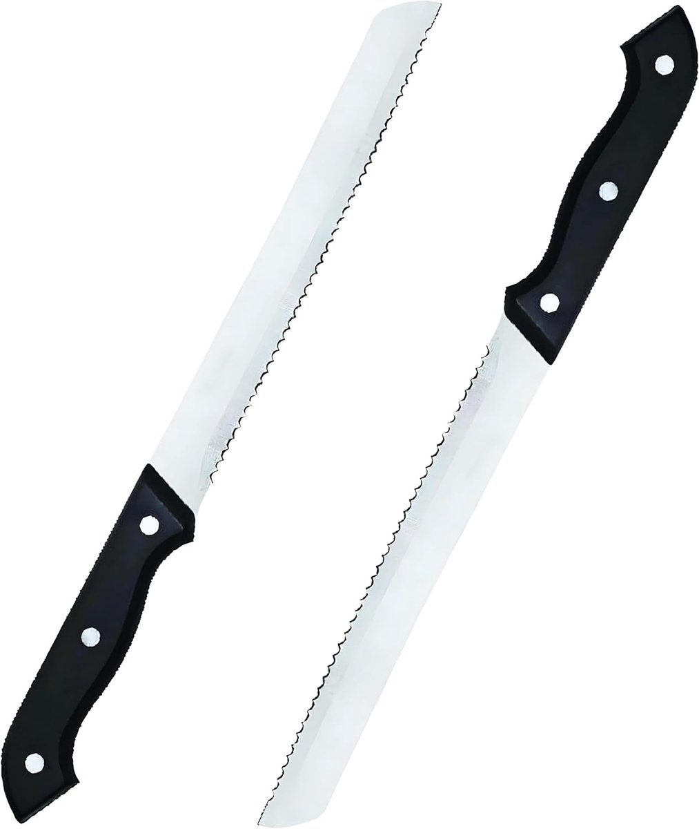 SnelShoppen - Set van 2 RVS Broodmessen met Ergonomische Handgreep - 18 cm Snijblad - Perfect voor Keuken, Feest en Camping