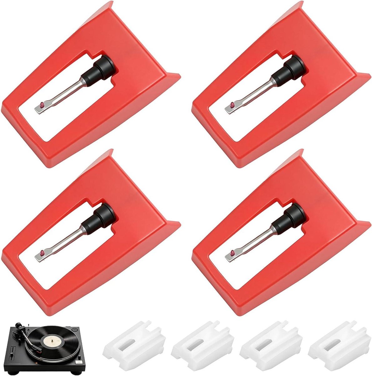 Platenspeler Naalden - Naald Platenspeler - Muziek Luisteren - Diamantpunt - 4 stuks - Rood