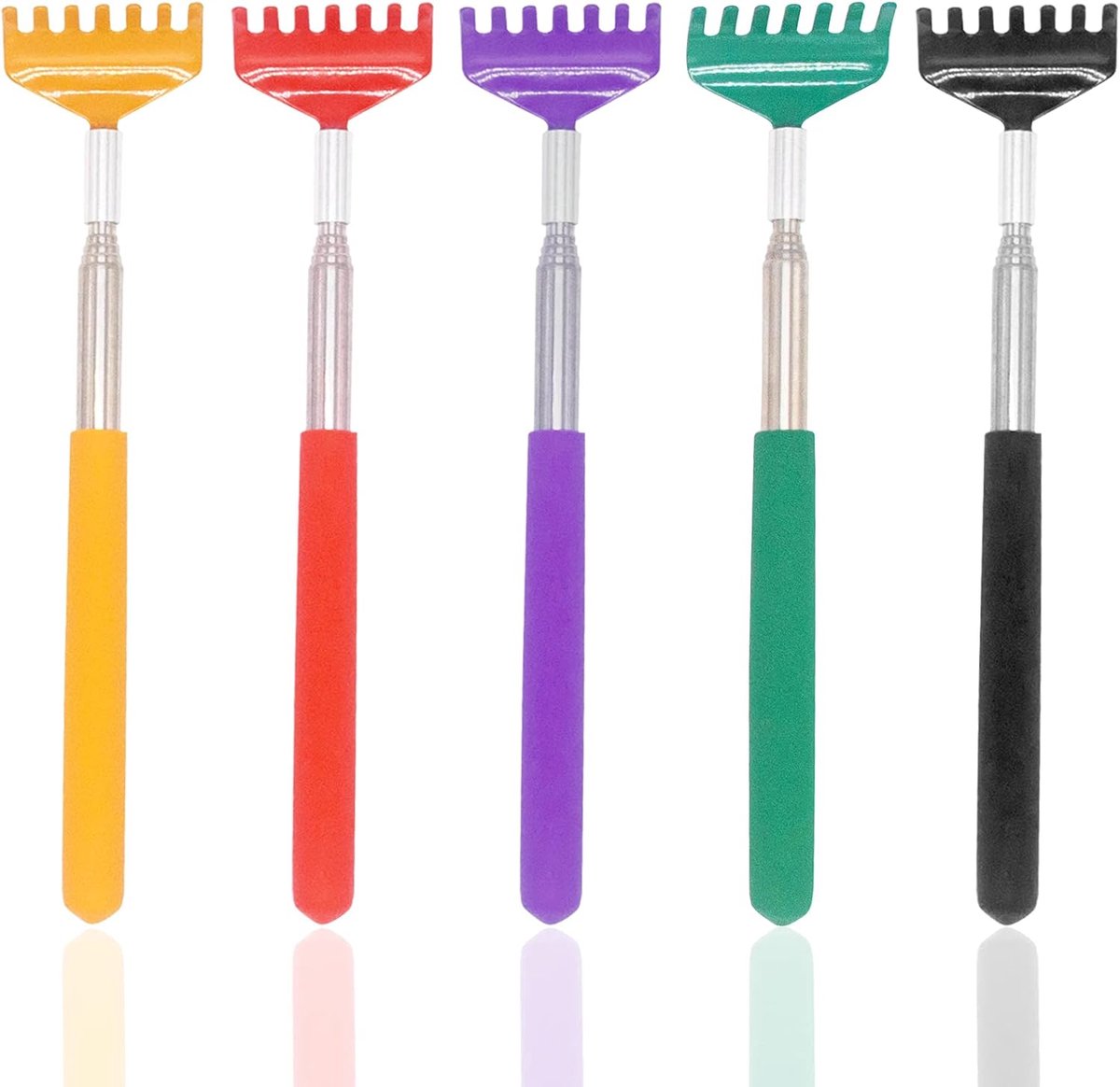 Rugkrabber 5-pack - Uitschuifbaar roestvrij staal - Diverse kleuren - Voor verlichting bij jeuk - ShopVlot