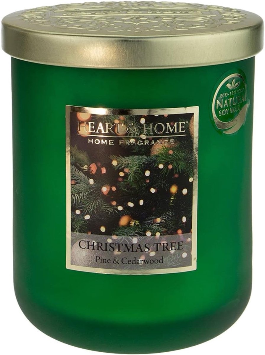 Geurkaars groot glas 320g - sojawas - geur kerstboom (den en ceder) - tot 75 uur brandduur - ShopVlot
