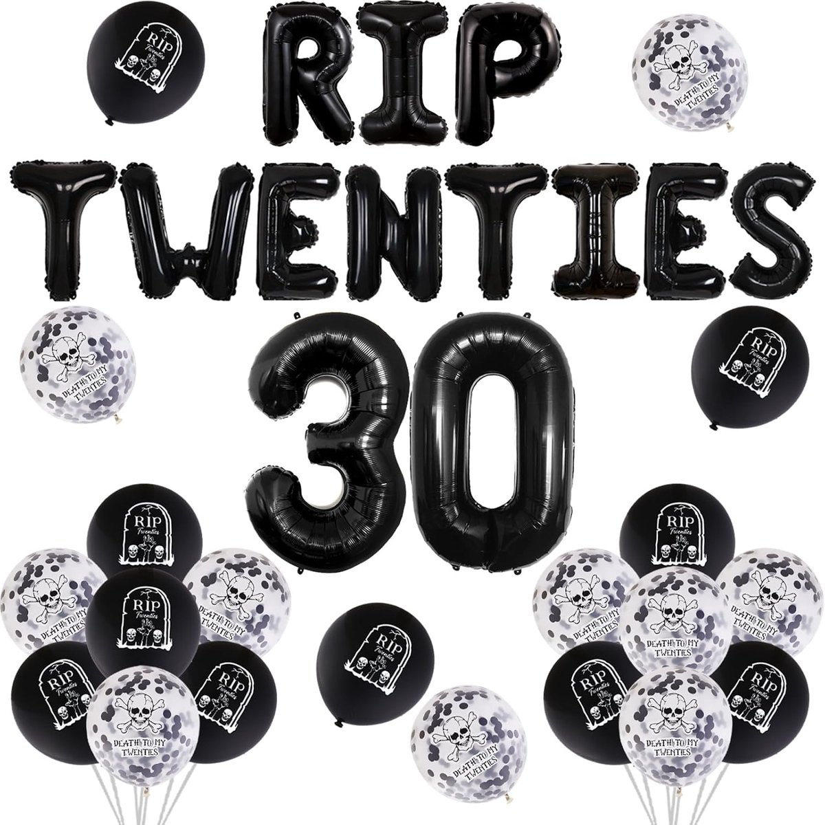 Verjaardagsdecoratie 30 jaar - Zwart - Rip Twenties Ballonnen - Grappige dertigste verjaardag - ShopVlot