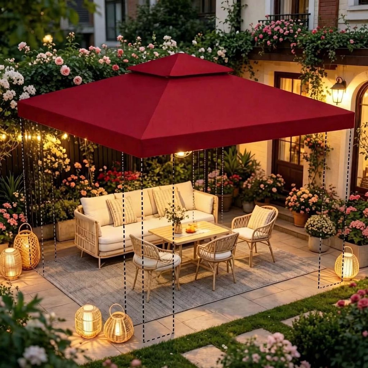 Partytentonderdeel – Waterdicht Vervangend Dak – 3 x 3 M – Polyester – Rood – Voor Metalen Tuinpaviljoens – Inclusief Montagehandleiding
