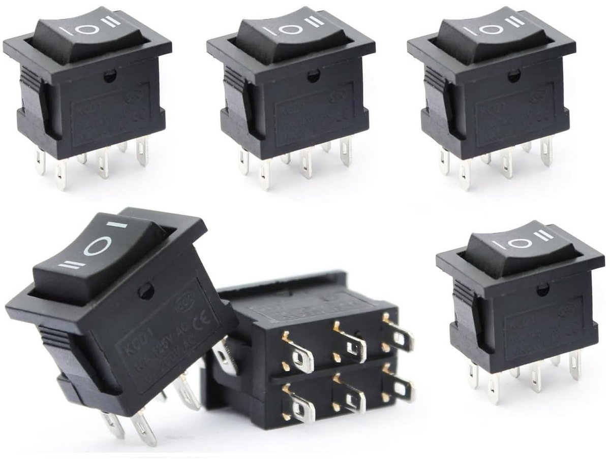 Rocker Switch DPDT 6 Pin - On-Off-On 3 Positie - AC 250V 6A, 125V 10A - Ideaal voor schakelprojecten - ShopVlot