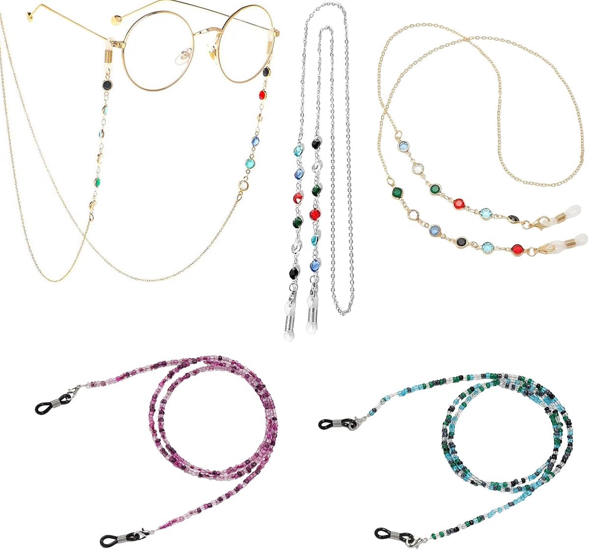 Brilketting 4 stuks - Parelketting - Antislip met metalen ketting - Altijd je bril bij de hand - ShopVlot