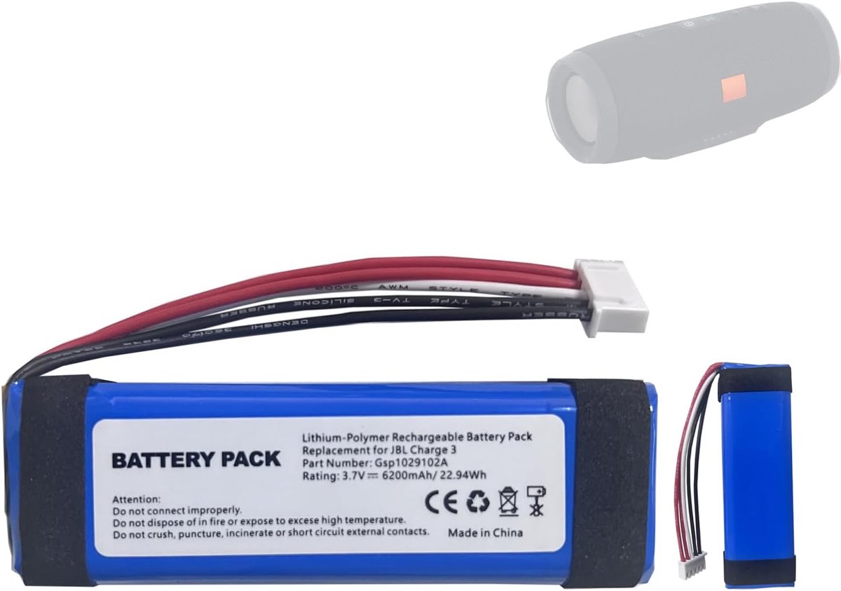 Vervangende batterij 6200mAh - Compatibel met JBL Charge 3 2016 - Hoogwaardige kwaliteit - ShopVlot