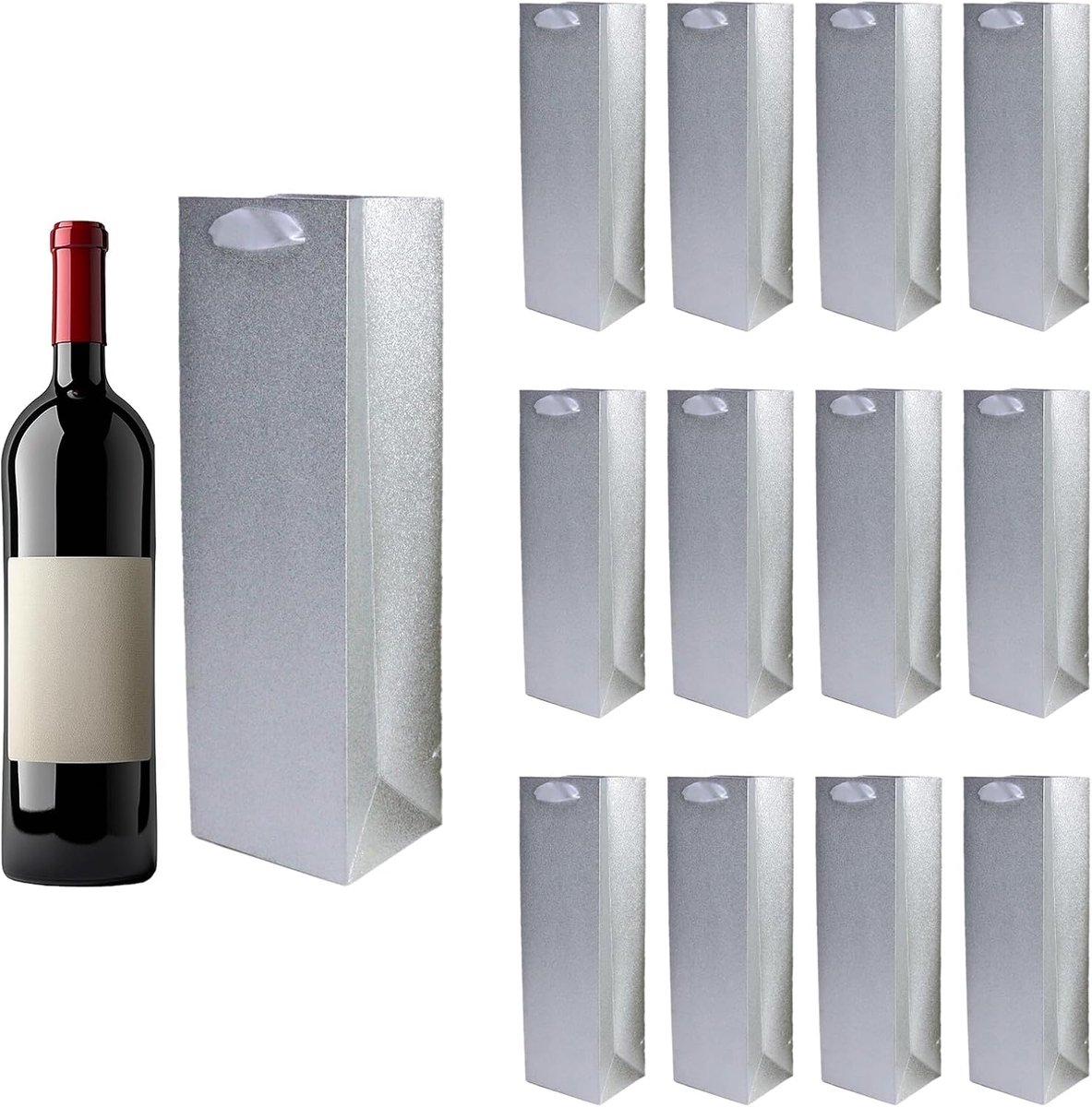wijncadeauzakjes 10 stuks - premium mat zilver - met handgrepen - ideaal voor speciale gelegenheden - ShopVlot