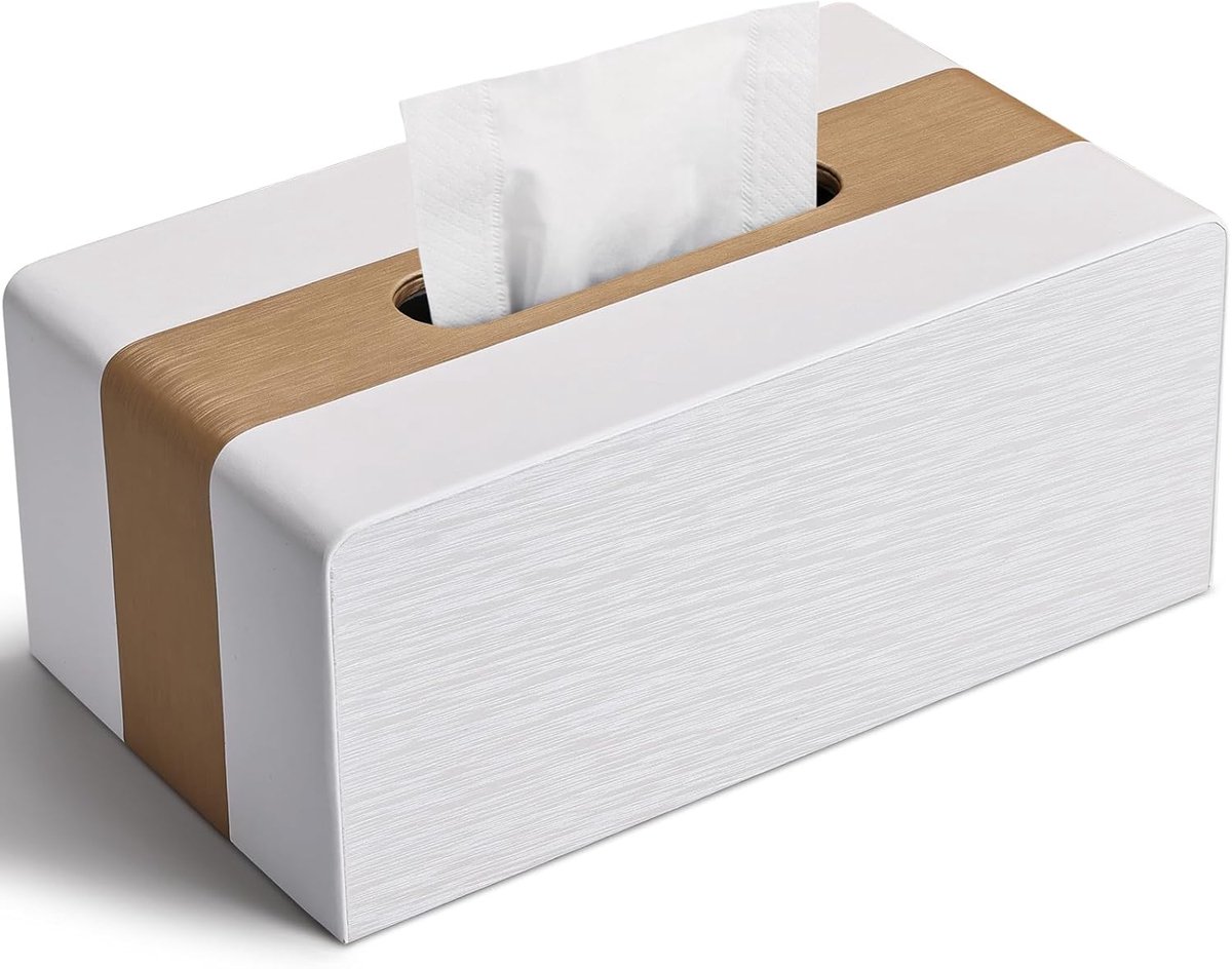 Cosmetica Box - PU Leer - Goud en Wit - Elegante handdoekdoos voor een stijlvolle uitstraling - ShopVlot