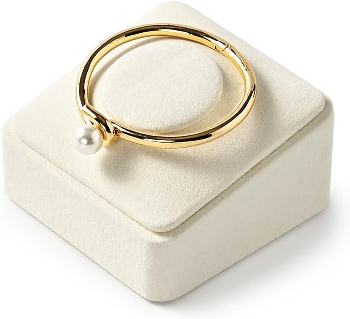 Sieradenhouder beige 8,5 x 8,5 x 4 cm - synthetisch materiaal - ideale slant stand voor thuisgebruik - ShopVlot