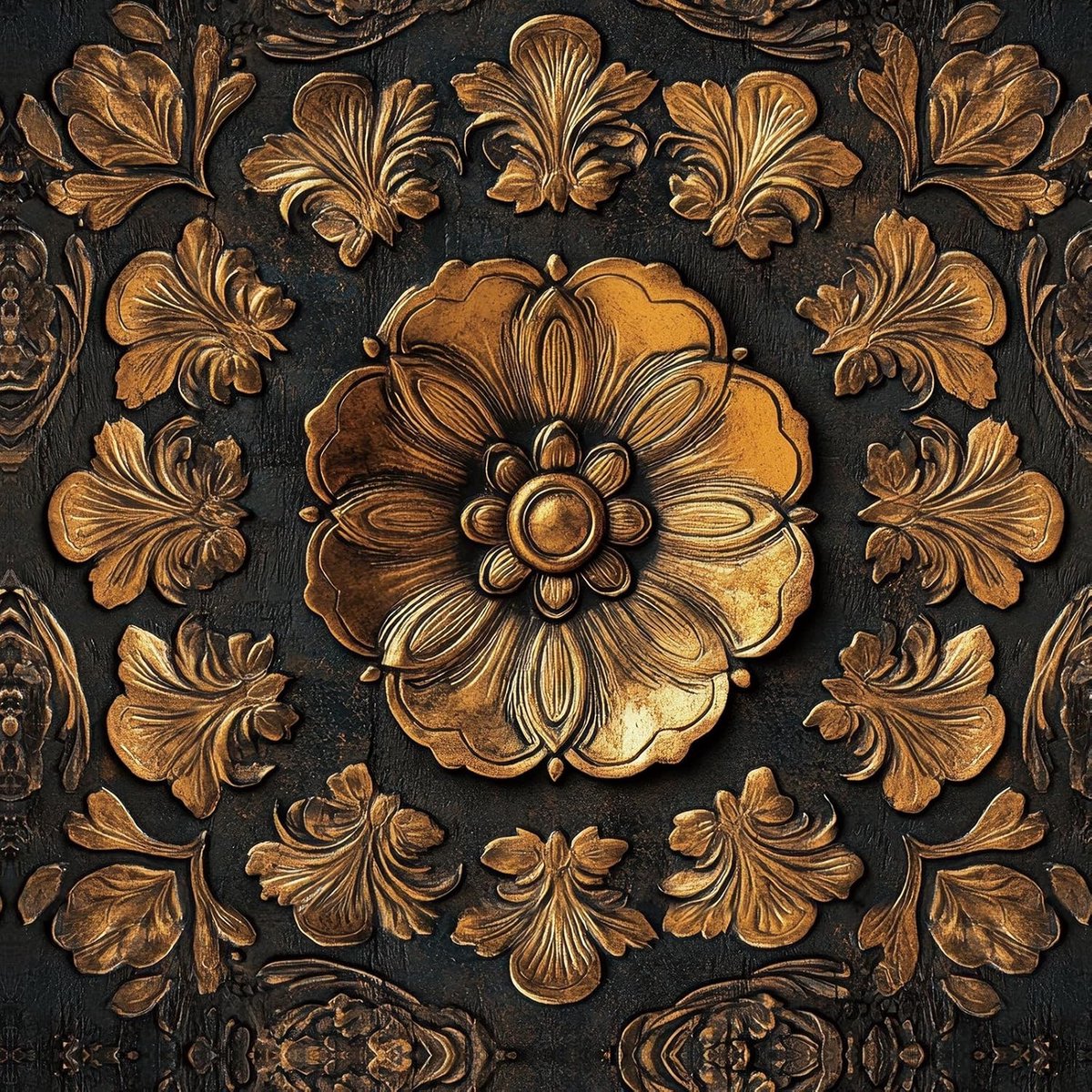 Behang bloemen goud zwart 44,5cm x 7m - faux 3D tegel uitstraling - zelfklevend - ideaal voor slaapkamer - ShopVlot