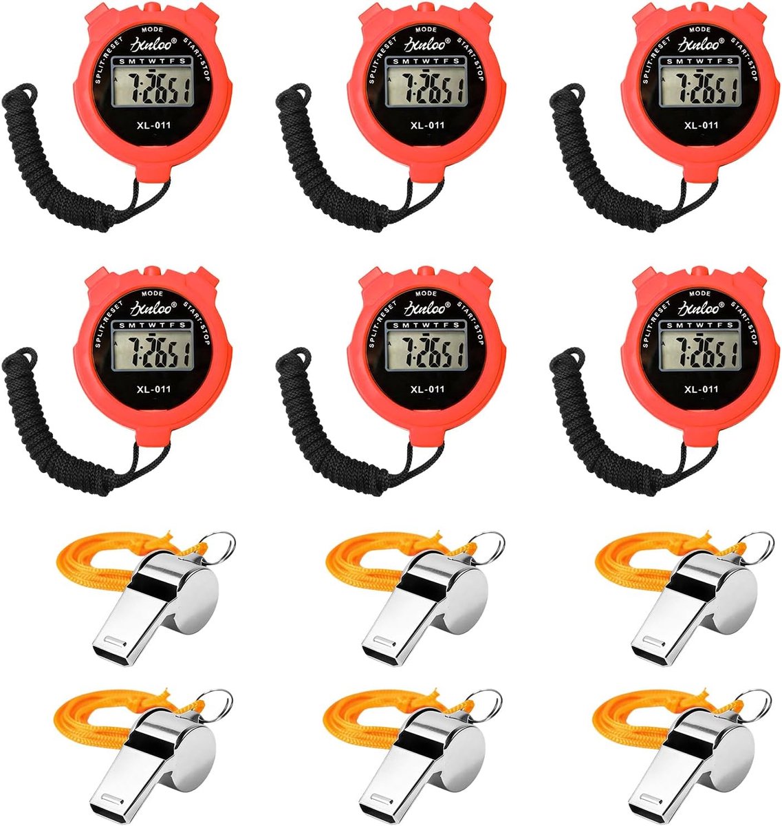 Sport Stopwatch Digitale Stopwatch - 6 Stuks inclusief Fluitjes - Robuuste Constructie - Ideaal voor Training - ShopVlot