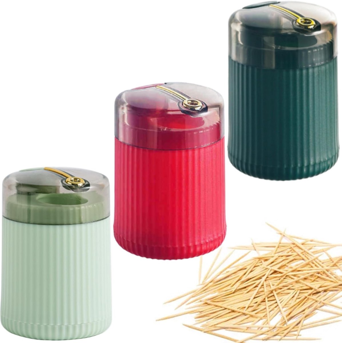 Automatische tandenstokerdispenser - 3-pack, multi-kleur - compact en praktisch - houd tot 70 tandenstokers - ShopVlot