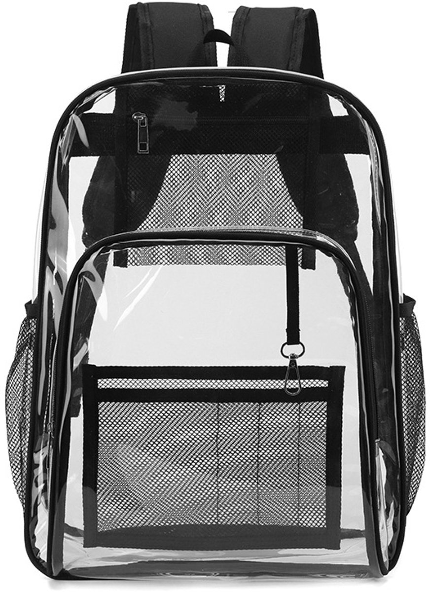 Transparante PVC-Rugzak - Versterkte Schouderbanden - Waterdichte - Doorzichtige PVC-Tas met Meerdere Vakken en Gevoerde Schouderbanden - Unisex Model voor Stadionbezoek - Reizen - Werk En Dagelijks Gebruik Buitenshuis - Zwart