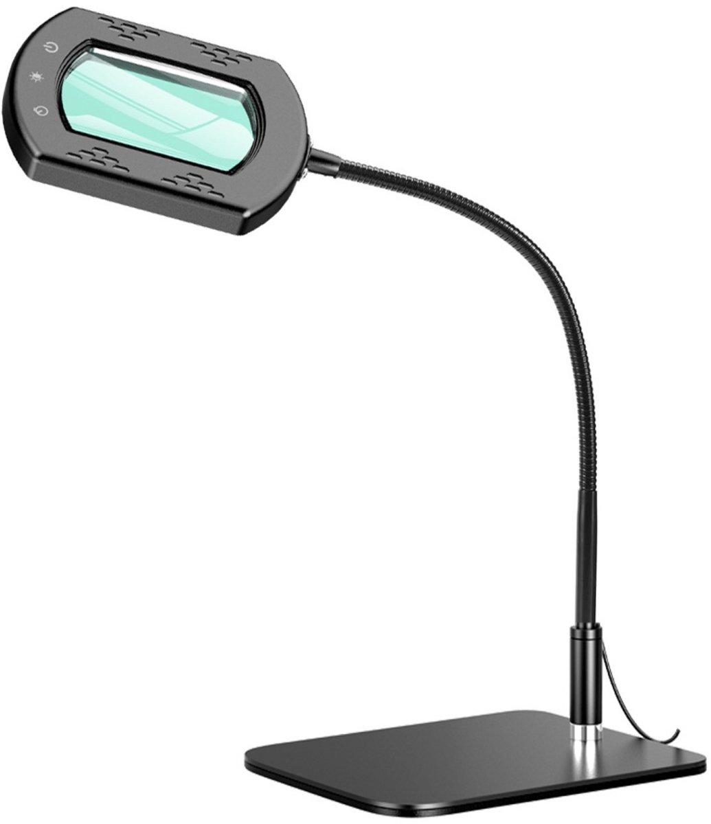 longziming -Loeplamp met LED Verlichting 10X – Vergrootglas met Standaard en Klem – 5 Lichtkleuren Traploos Dimbaar – USB Vergrootlamp voor Lezen, Hobby, Solderen, Handwerk en Precisiewerk