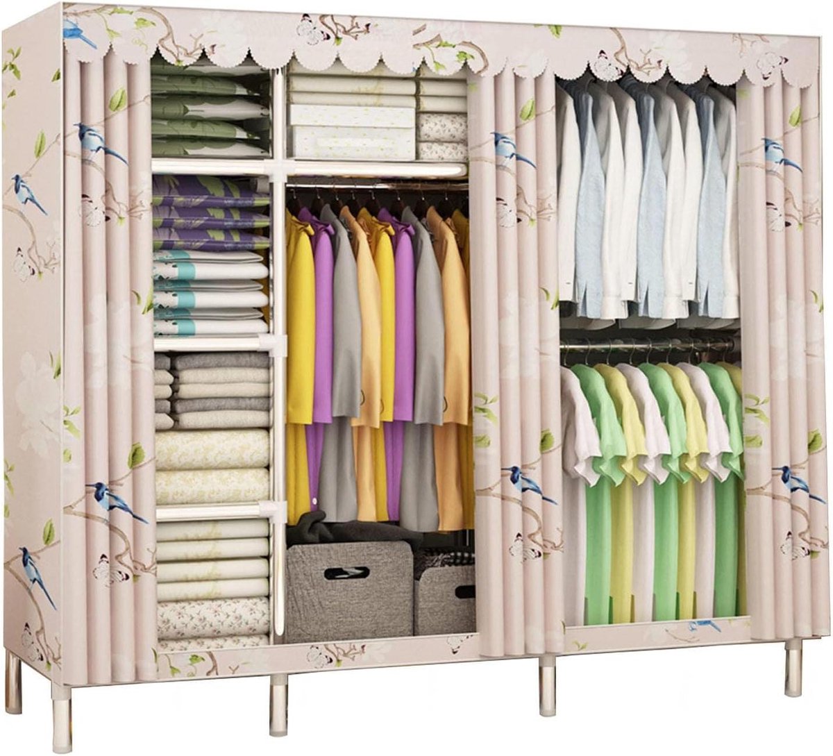 Draagbare Kledingkast - Opbergkast Canvas - Kleding Opbergen - Stalen Frame - 210x45x170cm - F