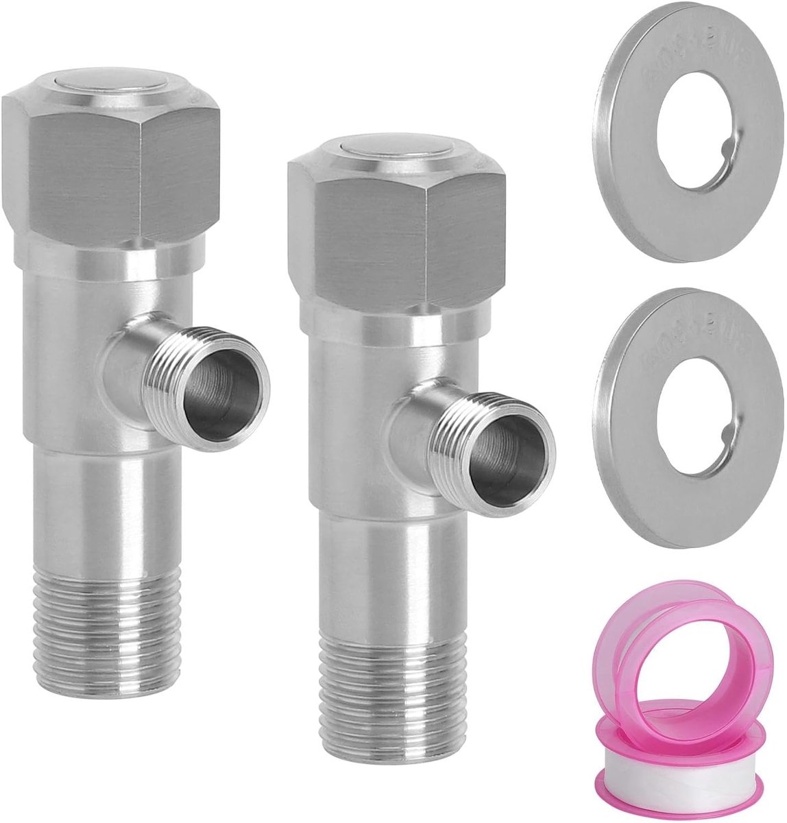 Hoekventielen set van 2 - 3/8 inch en 1/2 inch - roestvrij staal - voor wastafel en sanitaire voorzieningen - SnelShoppen