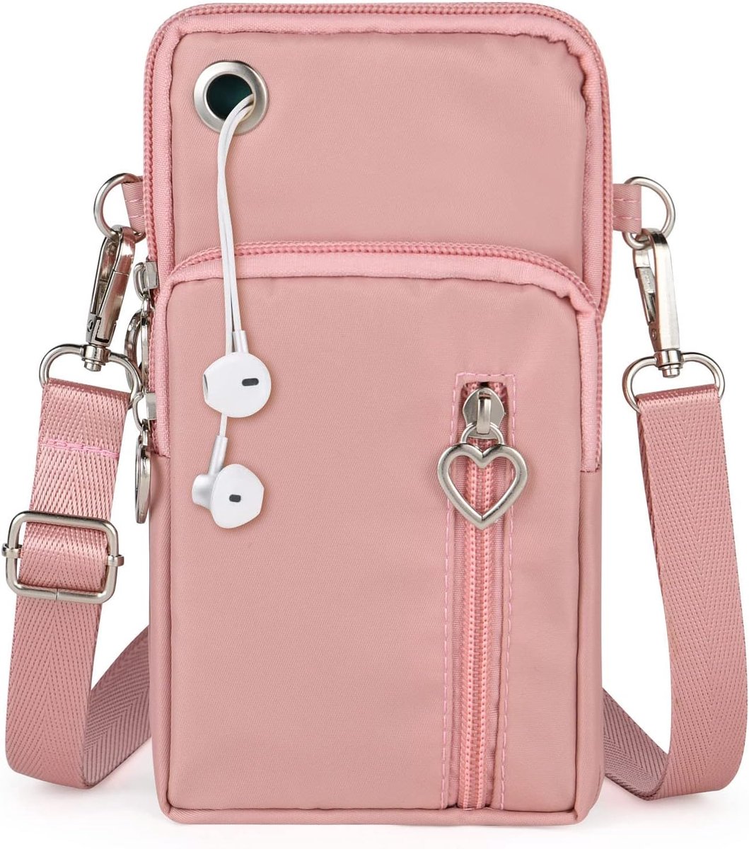 Mobiele telefoon tas - Kleine schoudertas - Nylon - Met hoofdtelefoon ingang, ideaal voor onder 7" mobiele telefoons - SnelShoppen