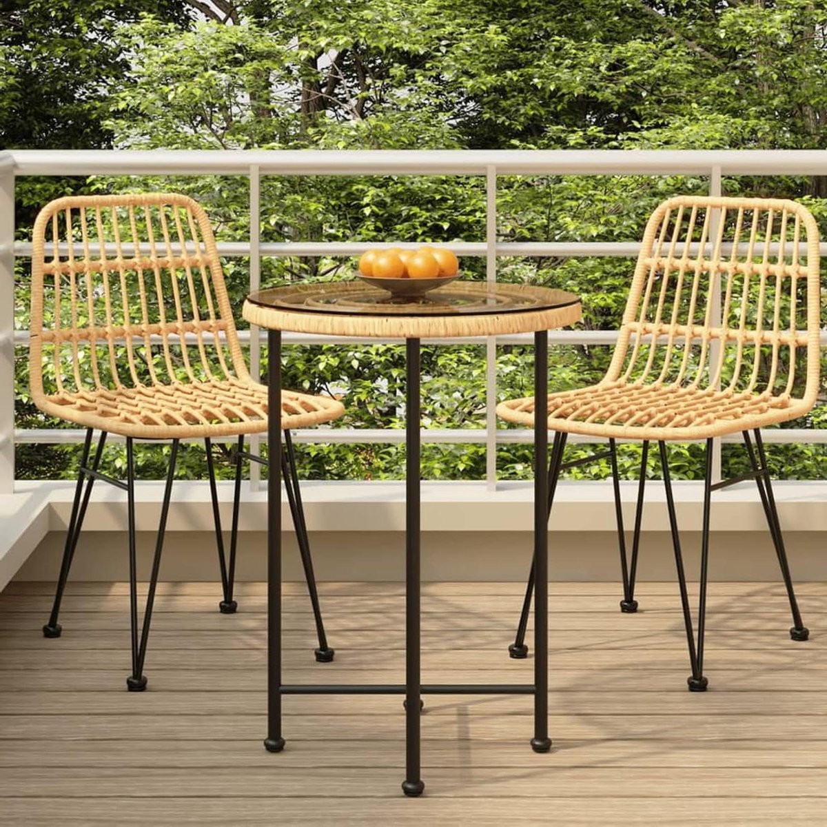 Eettafel - Terrastafel Tuinstafel - Buiten Eten - Gehard Glas Tafelblad - 76 cm - Zwart