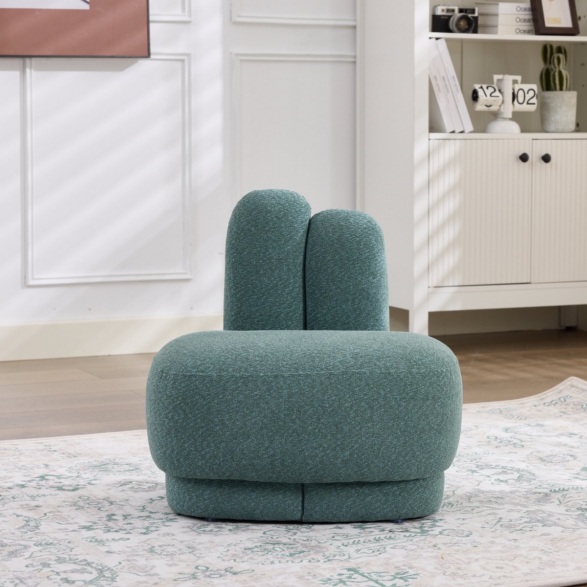 COVREO Poef 54x41,5x54 cm groen, stof met konijnenoren zonder opbergruimte