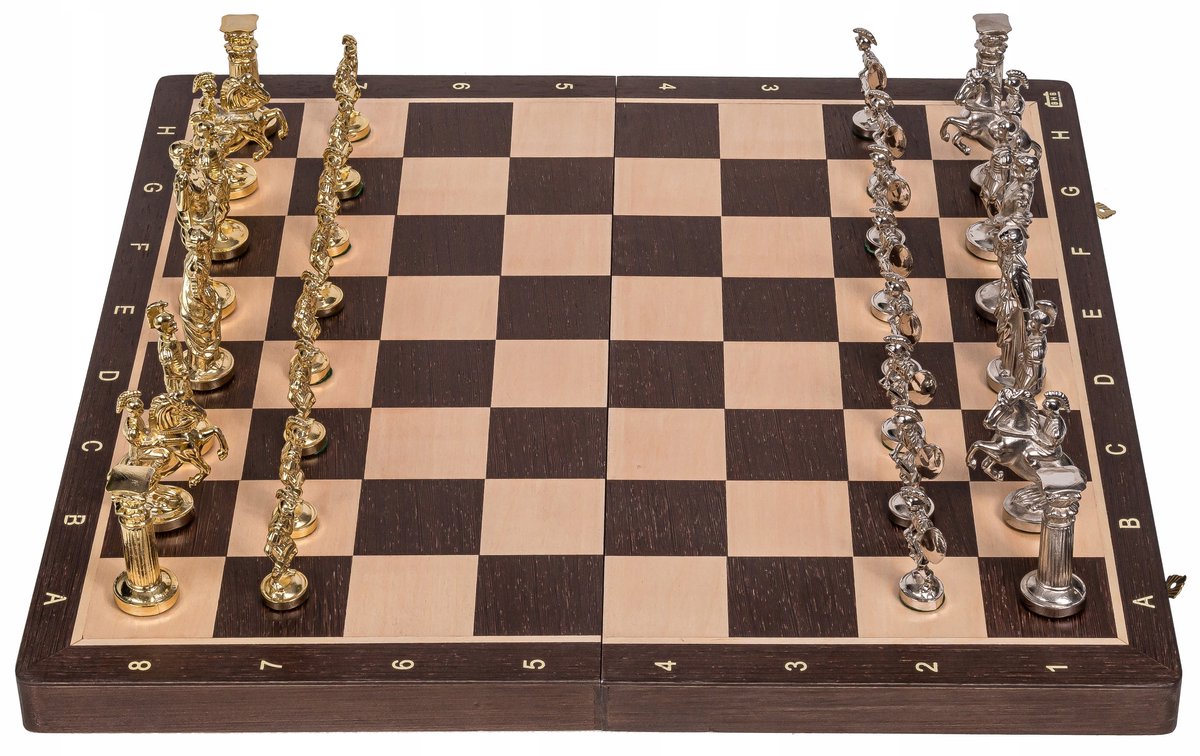 Romeinse Metalen Schaken - Wenge/Esdoorn Houten Bord